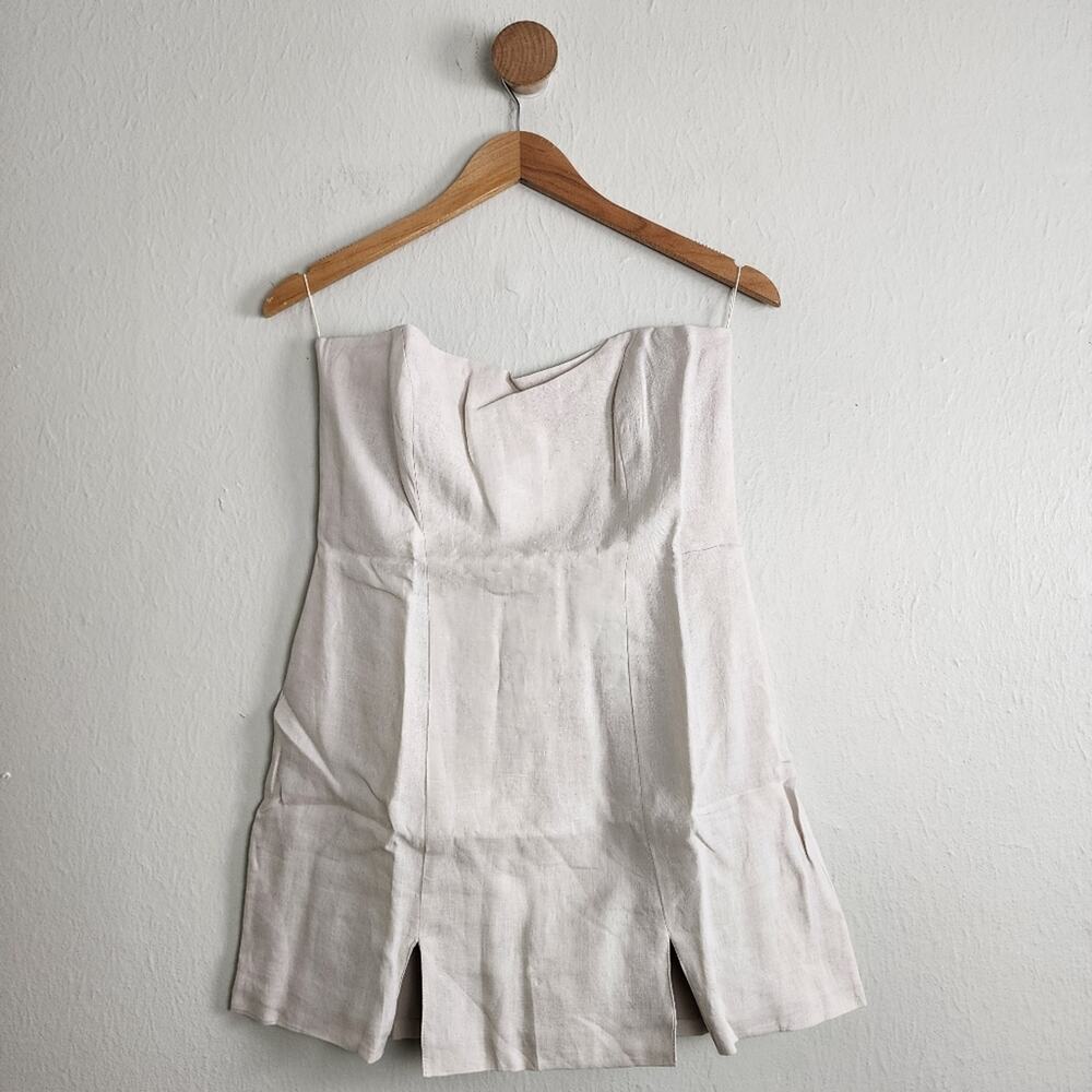 Rumer The Label Harper Strapless Linen Mini Dress Neutral Beige NWT Size Medium